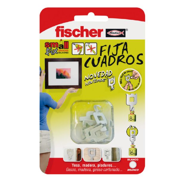 FIJA CUADROS BLANCO BLISTER 8 UNIDADES . SOPORTA 8 KILOS DE PESO