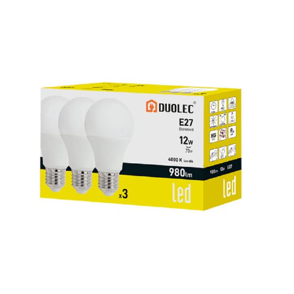 PACK 3 BOMBILLAS LED MOD STANDARD  12W 4000K 980 LM